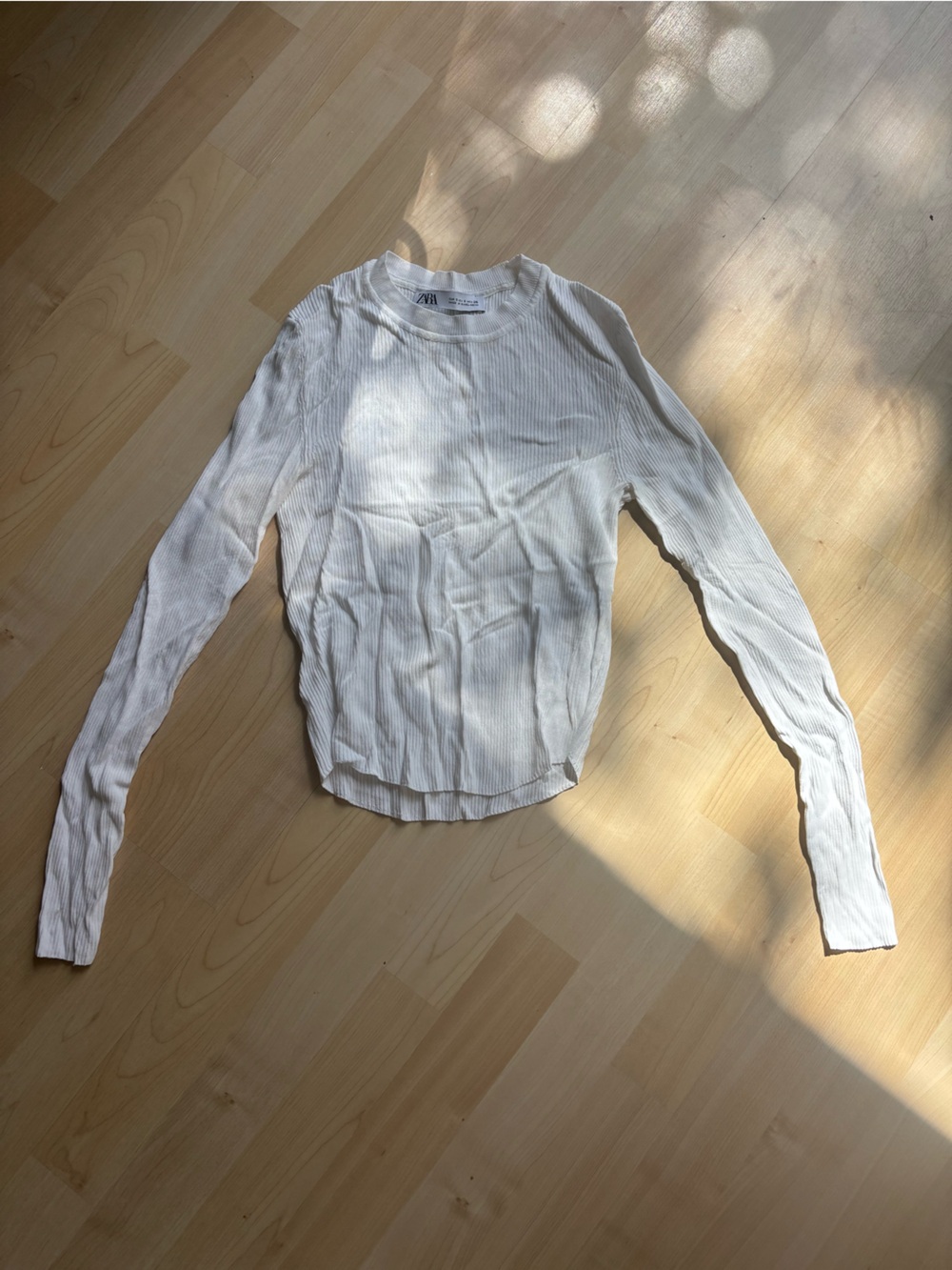 Zara White Ribbed Long-Sleeve Top Women’s S